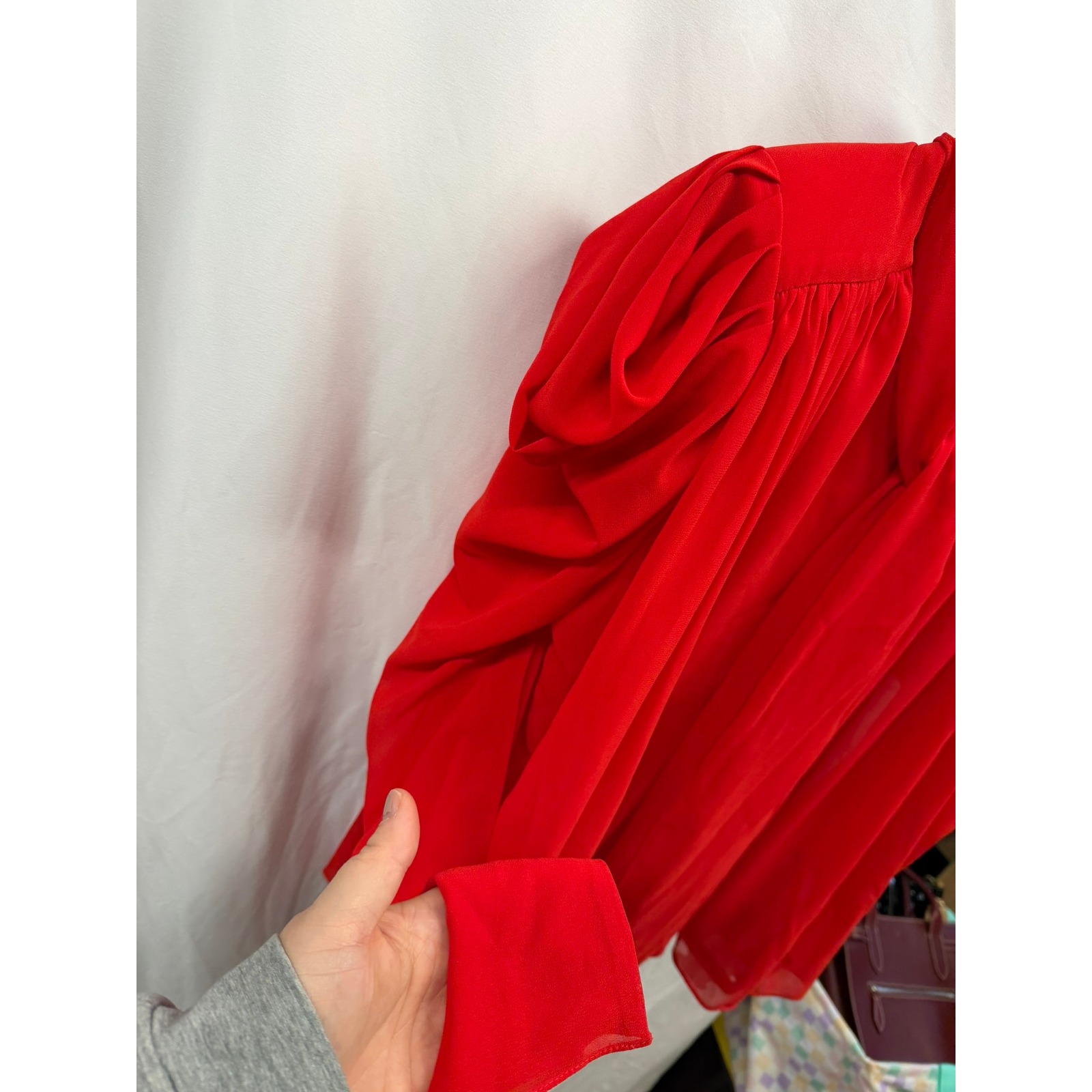 Innovare Denim New Women's Red Sheer Button Down Tie Neck Puff Sleeve Blouse S — image 7 of 8